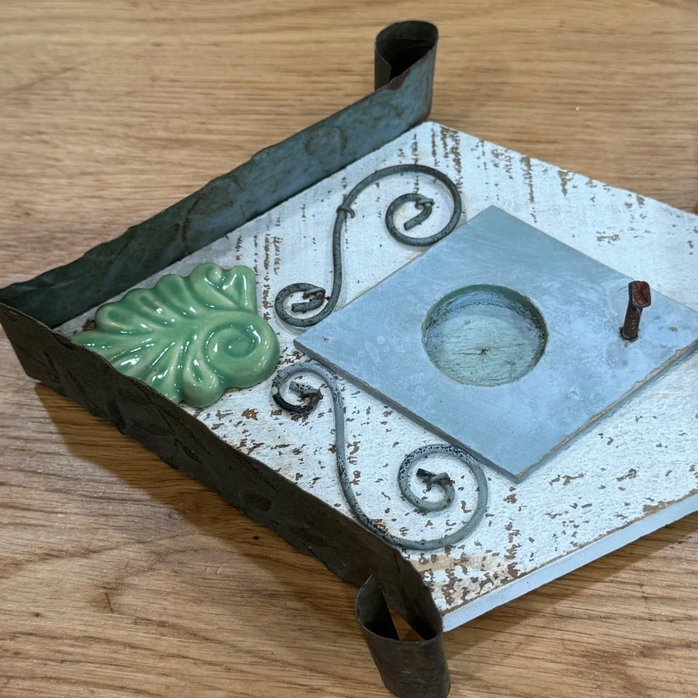 Rustic Birdhouse Wall Hook Distressed Wood Metal Farmhouse Decor White Green